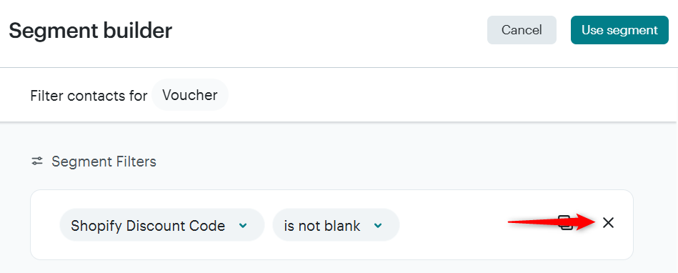 Mailchimp Journey settings showing the deletion of a filter condition.