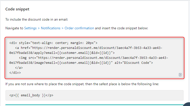 Copy the code snipepet from Personal Discount annotated