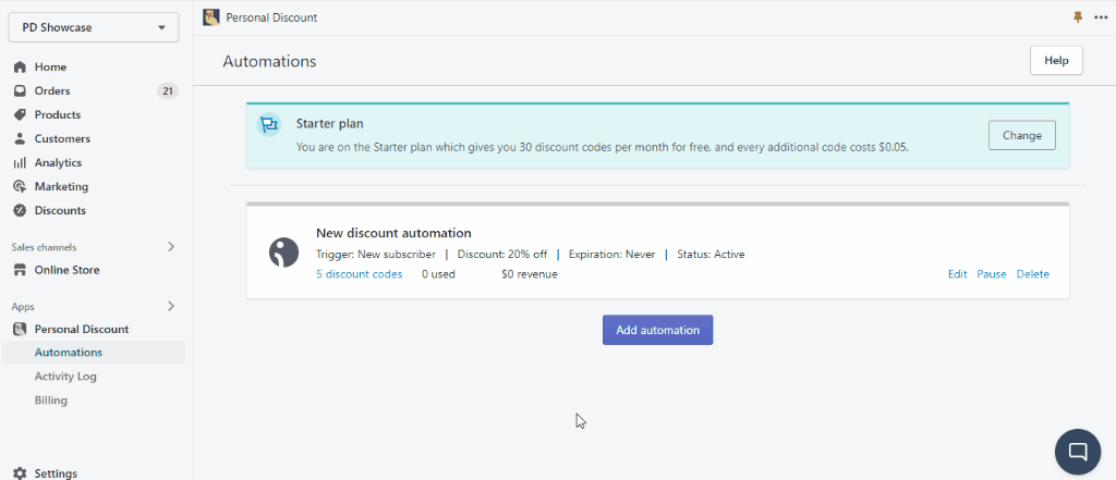 How to add Shopify Personal Discount post-purchase automation for Omnisend annotated animated