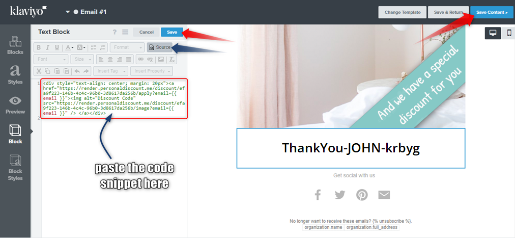 Paste code snippet from Personal Discount annotated