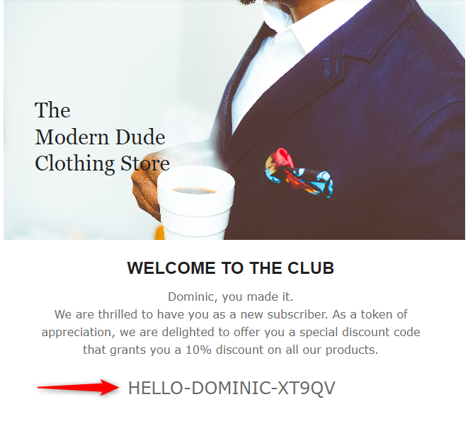 Mailchimp welcome email with Personal Discount code for Shopify annotated