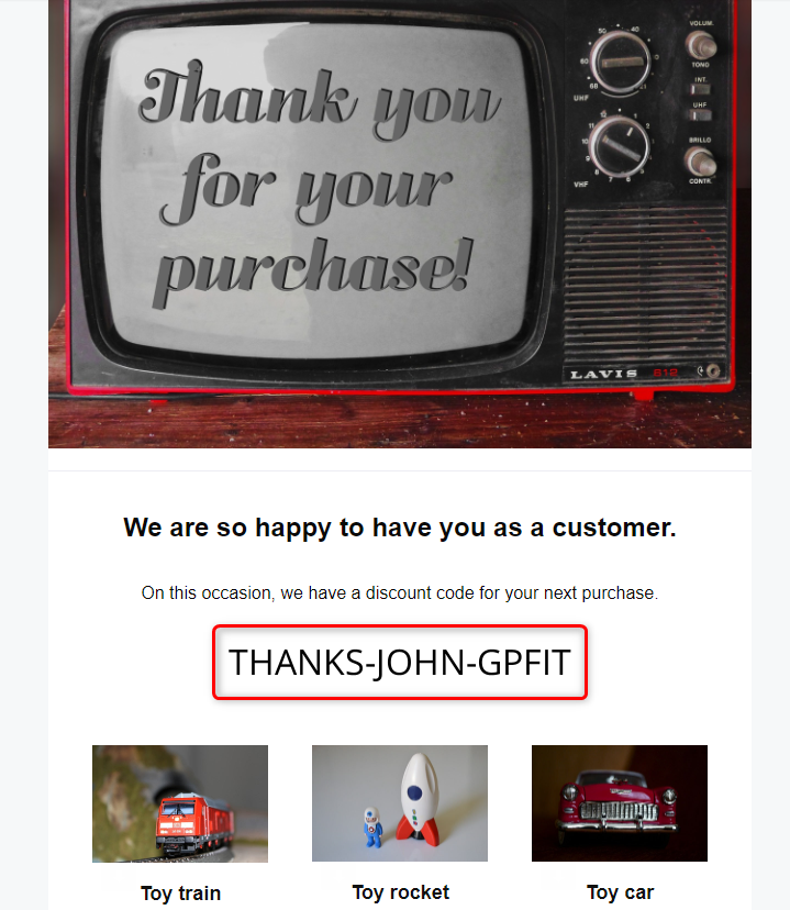MailerLite automated email with Personal Discount code annotated