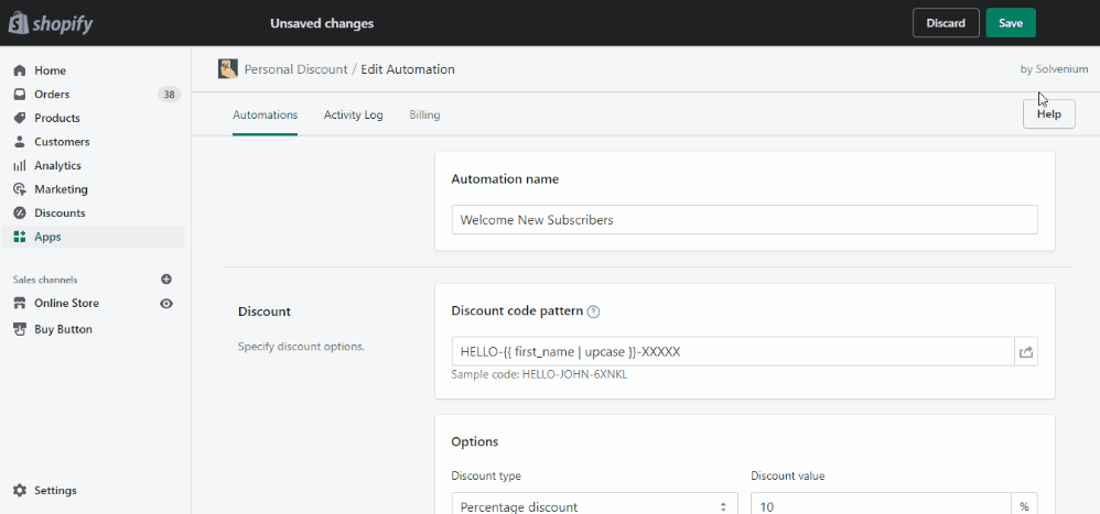 Copy the Personal Discount code snippet to the clipboard animated