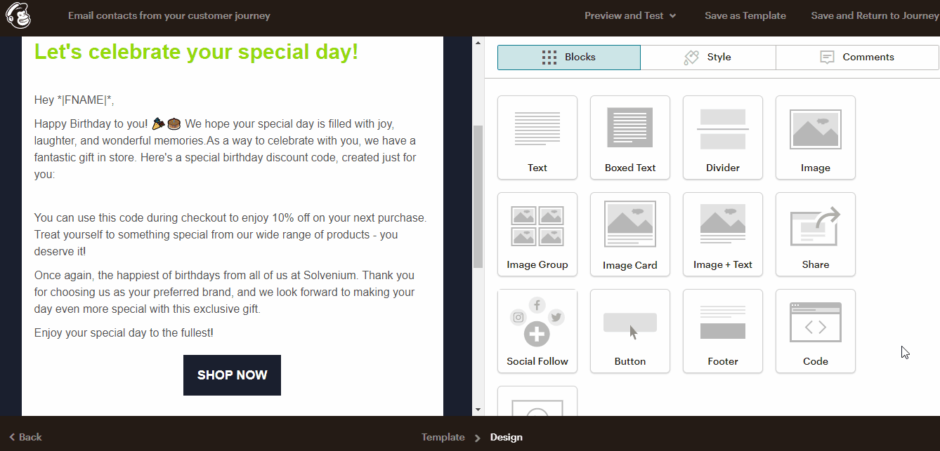 How to insert discount code into Mailchimp birthday campaign email animated