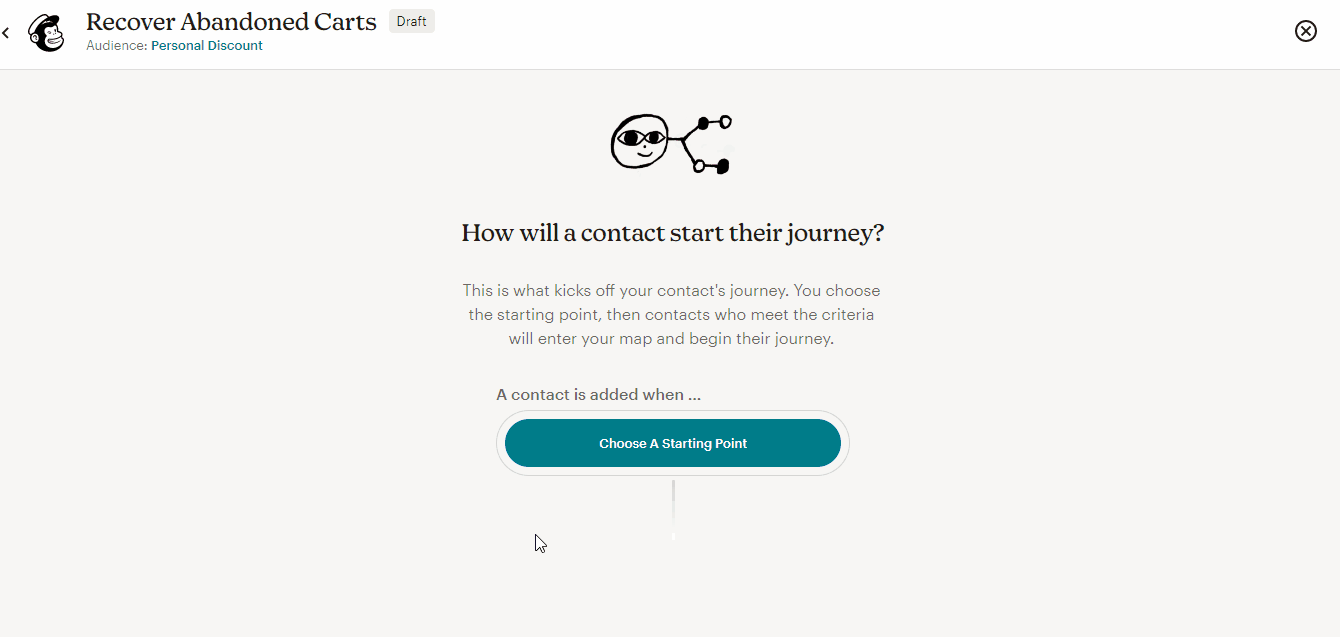 Set the starting point for the Recover Abandoned Cart automation in Mailchimp animated annotated