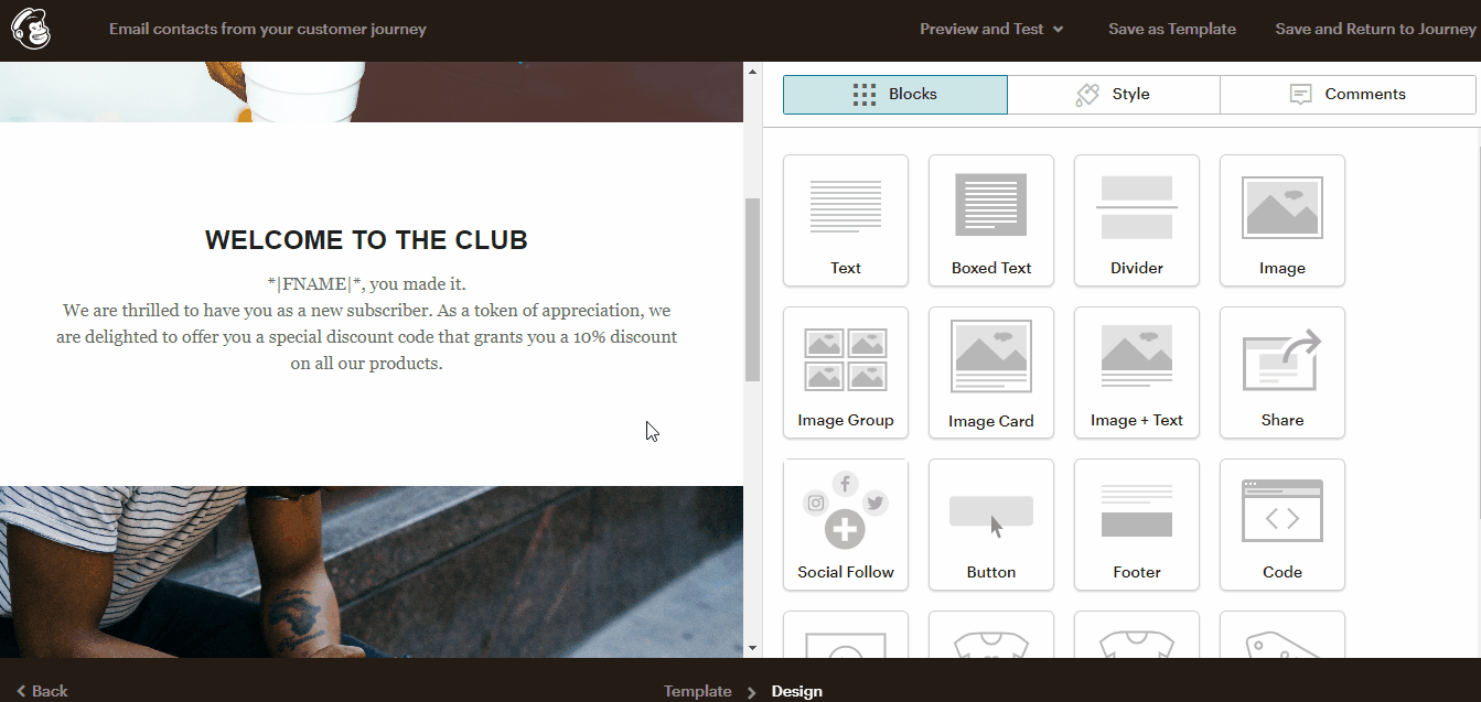Insert Personal Discount code into Mailchimp welcome email template animated