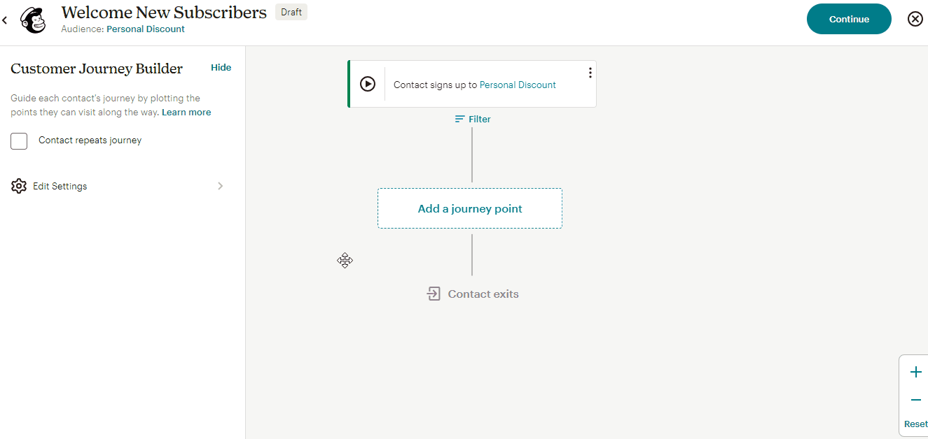 Add an email as journey point in Mailchimp welcome automation annotated animated