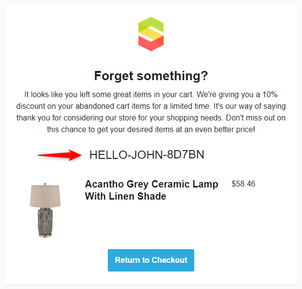 A message with a Personal Discount code from Mailchimp annotated